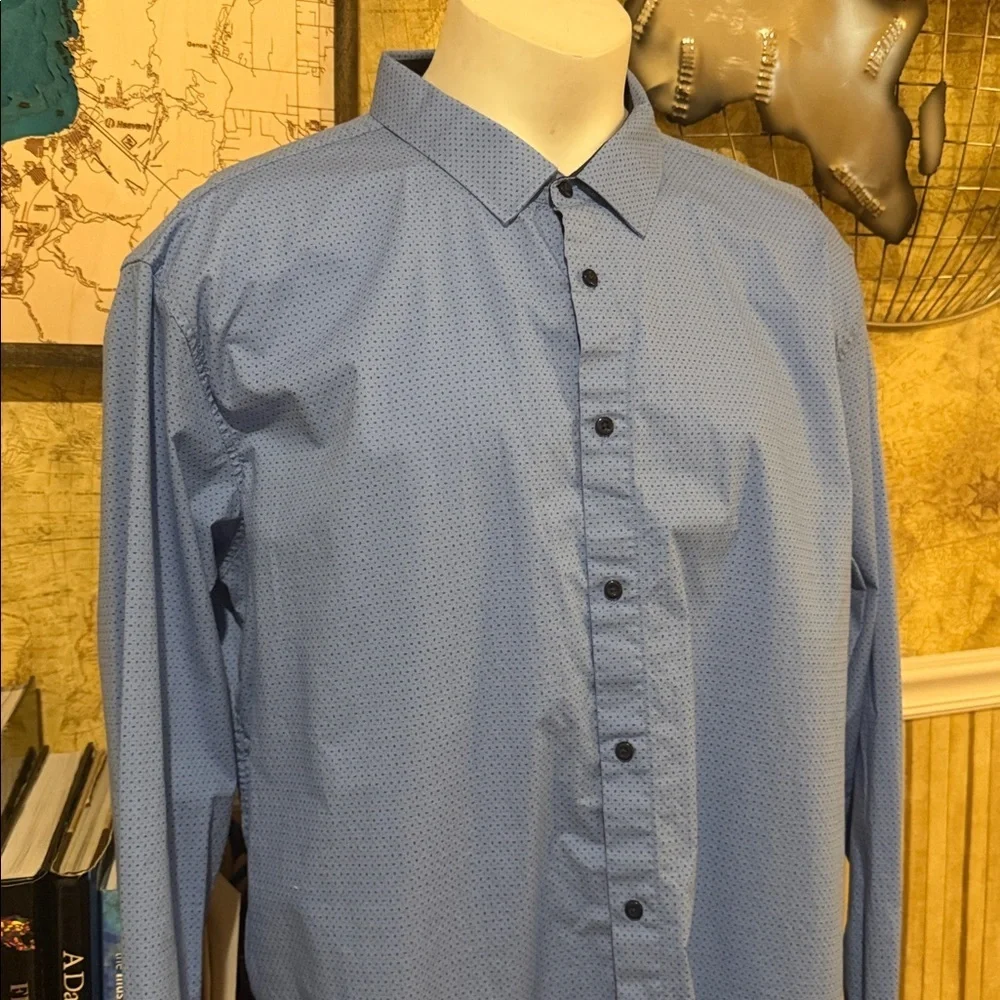 Perruzo Men's Blue Geometric design Button-Up Shirt. Dress or Casual. Size 3XL.